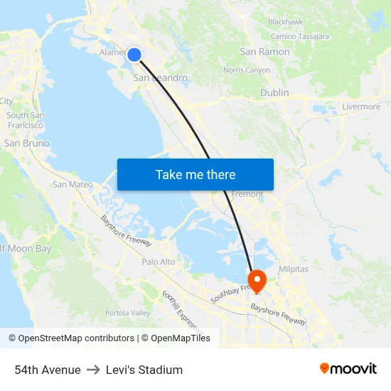 54th Avenue to Levi's Stadium map