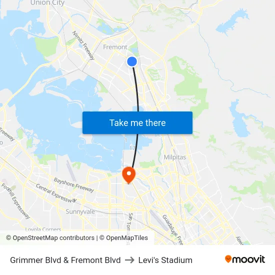Grimmer Blvd & Fremont Blvd to Levi's Stadium map