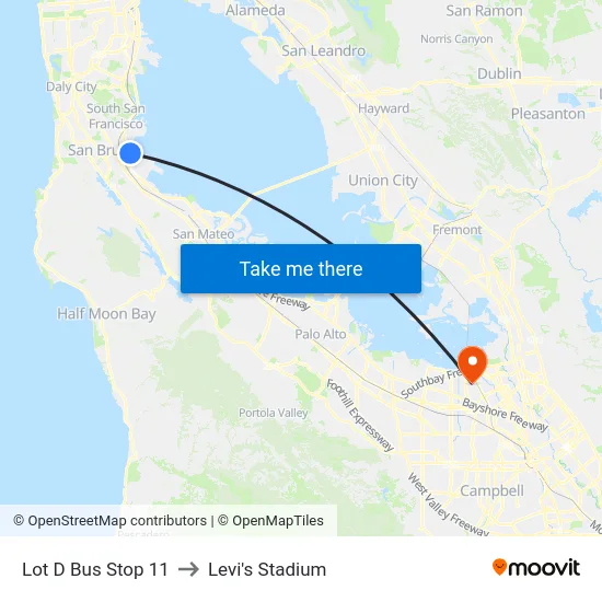 Lot D Bus Stop 11 to Levi's Stadium map