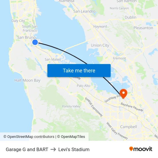 Garage G and BART to Levi's Stadium map