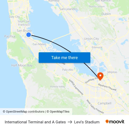 International Terminal and A Gates to Levi's Stadium map