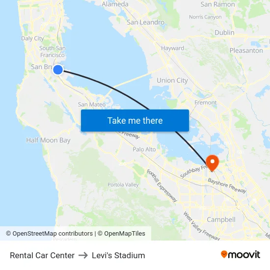 Rental Car Center to Levi's Stadium map