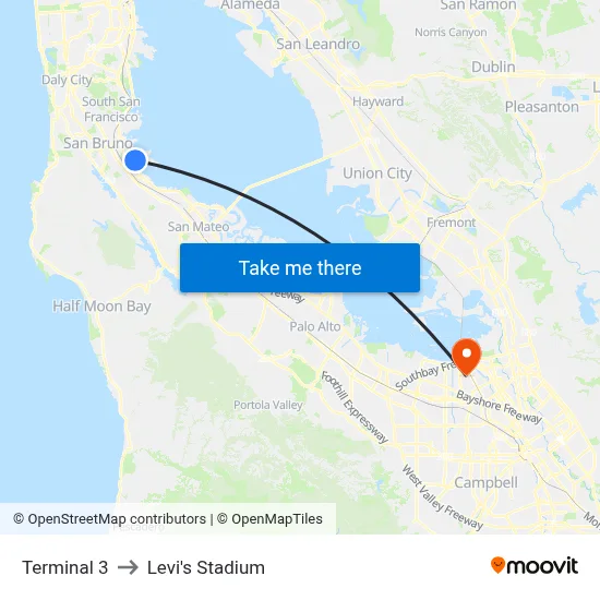 Terminal 3 to Levi's Stadium map
