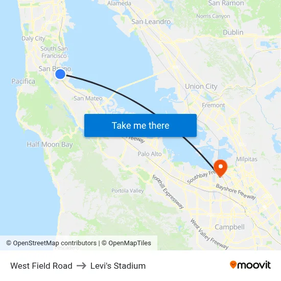 West Field Road to Levi's Stadium map