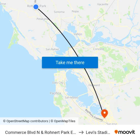 Commerce Blvd N & Rohnert Park Expy to Levi's Stadium map