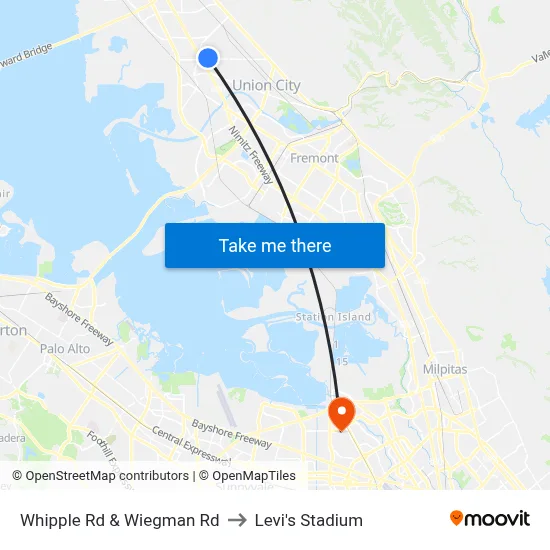Whipple Rd & Wiegman Rd to Levi's Stadium map