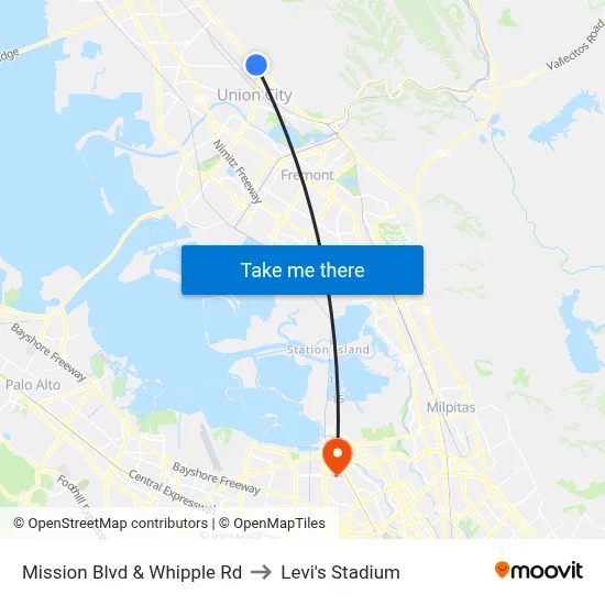 Mission Blvd & Whipple Rd to Levi's Stadium map