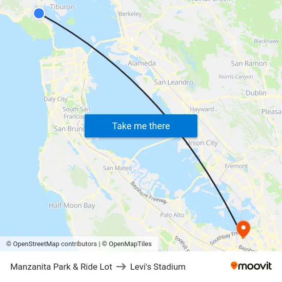 Manzanita Park & Ride Lot to Levi's Stadium map