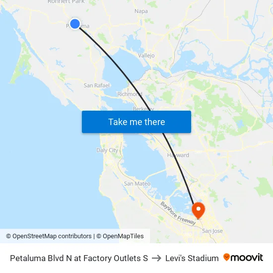 Petaluma Blvd N at Factory Outlets S to Levi's Stadium map