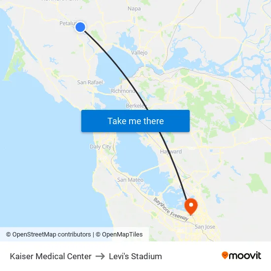 Kaiser Medical Center to Levi's Stadium map