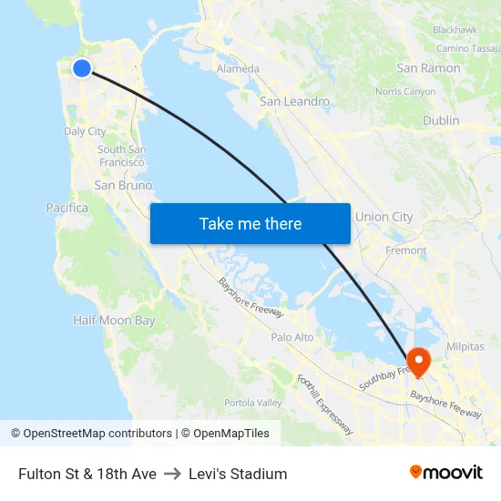 Fulton St & 18th Ave to Levi's Stadium map