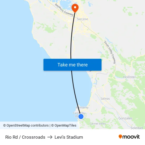 Rio Rd / the Crossroads Carmel (Opp) to Levi's Stadium map