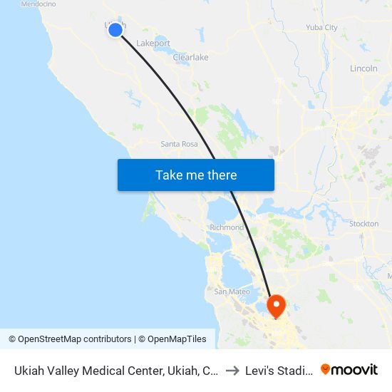 Ukiah Valley Medical Center, Ukiah, Ca, Usa to Levi's Stadium map