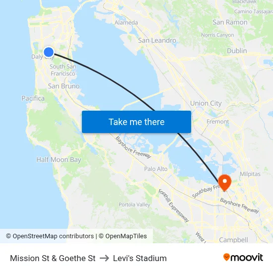 Mission St & Goethe St to Levi's Stadium map