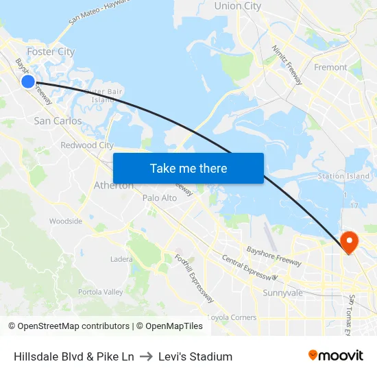 Hillsdale Blvd & Pike Ln to Levi's Stadium map
