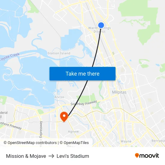 Mission & Mojave to Levi's Stadium map