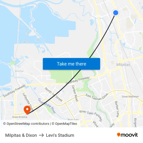 Milpitas & Dixon to Levi's Stadium map