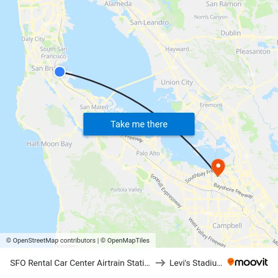 SFO Rental Car Center Airtrain Station to Levi's Stadium map
