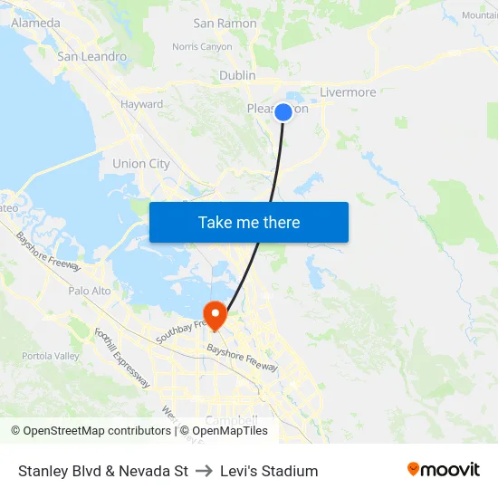 Stanley Blvd & Nevada St to Levi's Stadium map