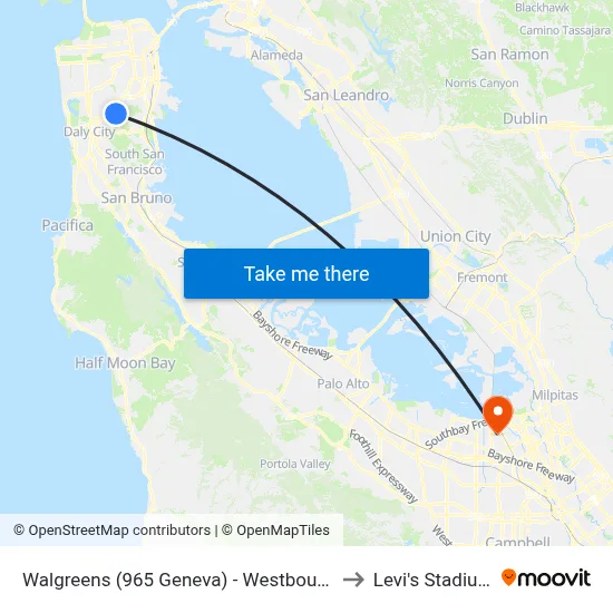 Walgreens (965 Geneva) - Westbound to Levi's Stadium map