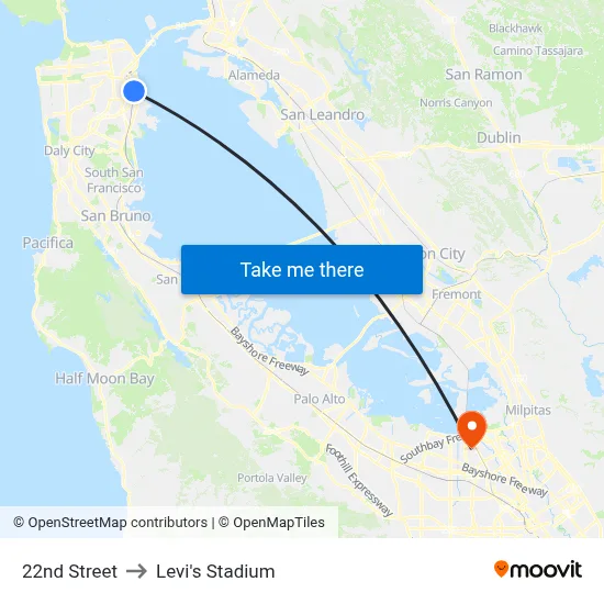 22nd Street to Levi's Stadium map