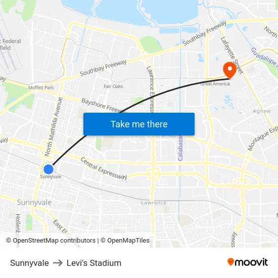 Sunnyvale to Levi's Stadium map