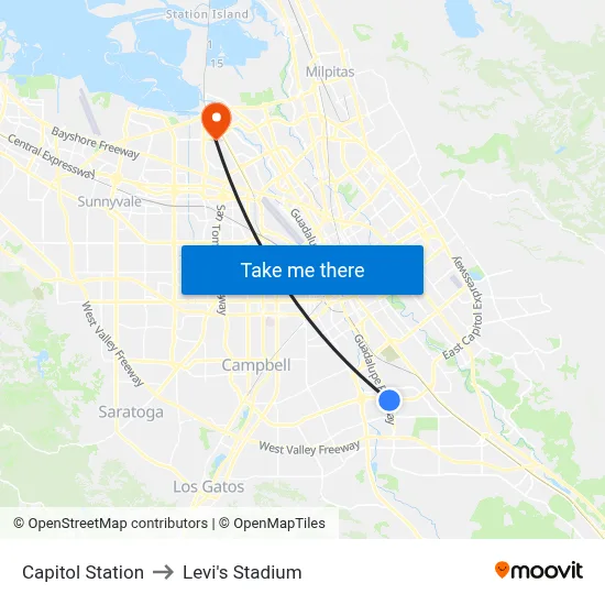 Capitol Station to Levi's Stadium map