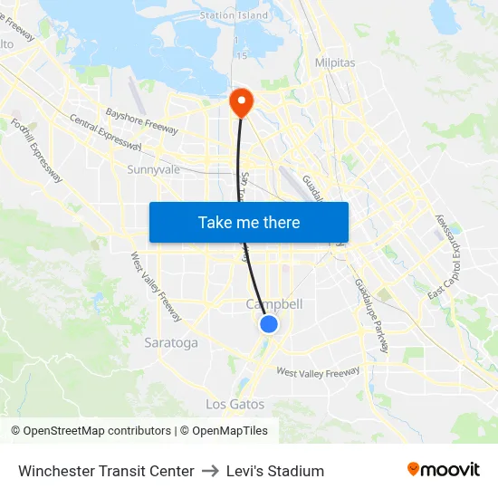 Winchester Transit Center to Levi's Stadium map