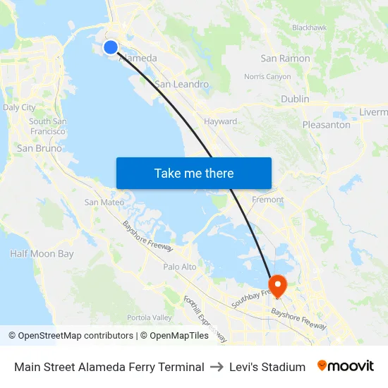 Main Street Alameda Ferry Terminal to Levi's Stadium map