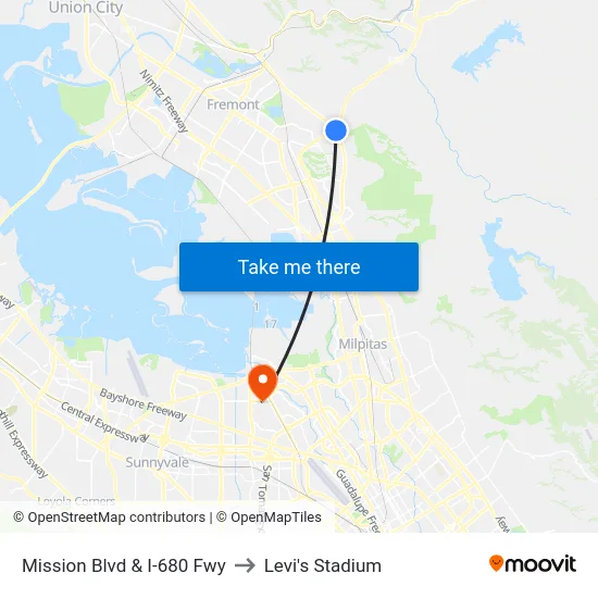 Mission Blvd & I-680 Fwy to Levi's Stadium map