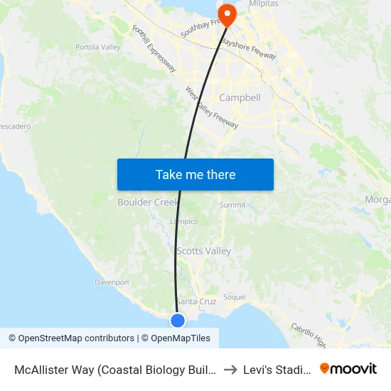 McAllister Way (Coastal Biology Building) to Levi's Stadium map