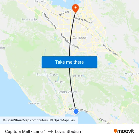 Capitola Mall - Lane 1 to Levi's Stadium map