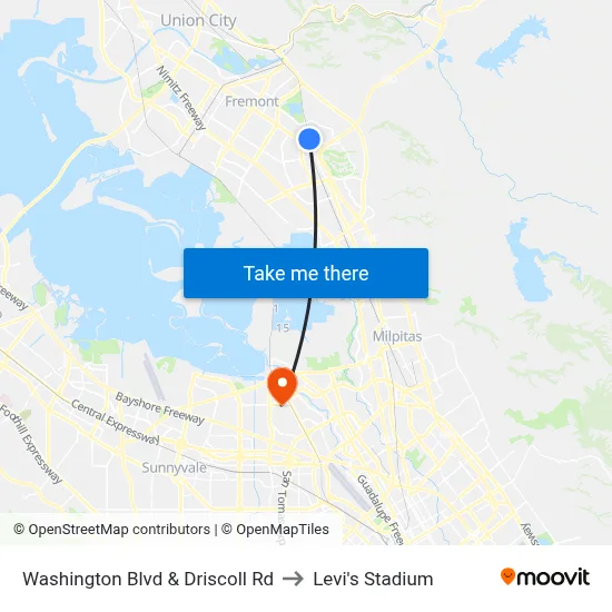 Washington Blvd & Driscoll Rd to Levi's Stadium map