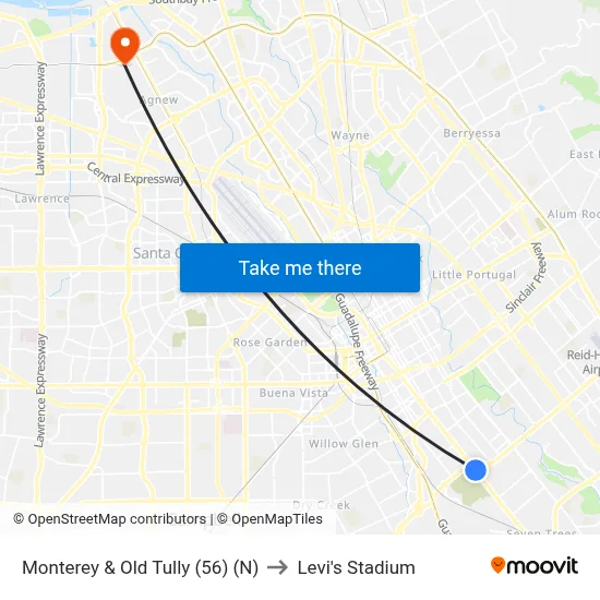 Monterey & Old Tully (56) (N) to Levi's Stadium map