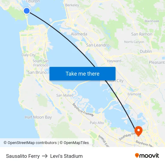 Sausalito Ferry to Levi's Stadium map