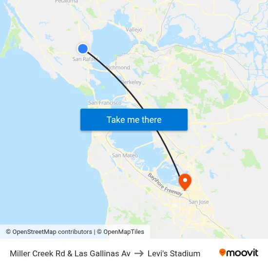 Miller Creek Rd & Las Gallinas Av to Levi's Stadium map