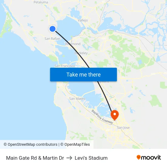 Main Gate Rd & Martin Dr to Levi's Stadium map
