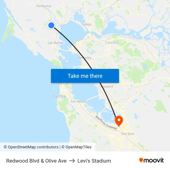 Redwood Blvd & Olive Ave to Levi's Stadium map