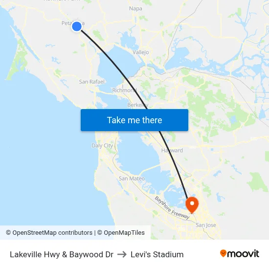 Lakeville Hwy & Baywood Dr to Levi's Stadium map
