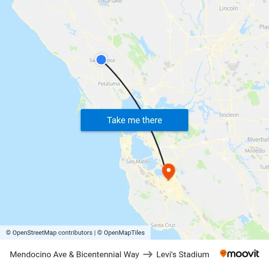 Mendocino Ave & Bicentennial Way to Levi's Stadium map