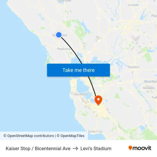 Kaiser Stop / Bicentennial Ave to Levi's Stadium map