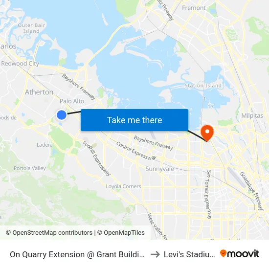 On Quarry Extension @ Grant Building to Levi's Stadium map