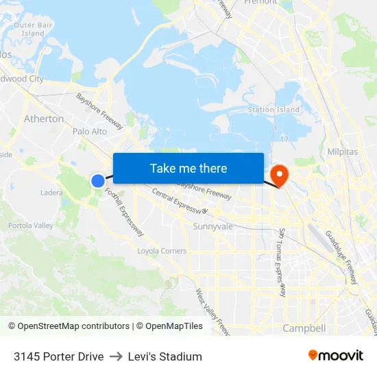 3145 Porter Drive to Levi's Stadium map