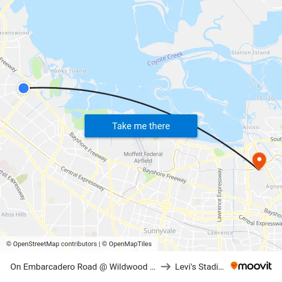On Embarcadero Road @ Wildwood Lane to Levi's Stadium map