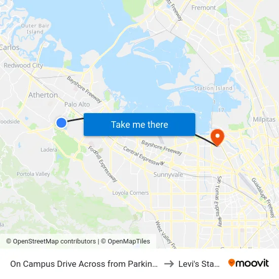 On Campus Drive Across from Parking Lot L-22 to Levi's Stadium map