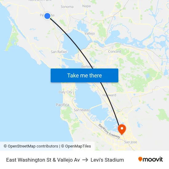 East Washington St & Vallejo Av to Levi's Stadium map
