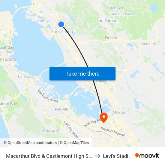 Macarthur Blvd & Castlemont High School to Levi's Stadium map
