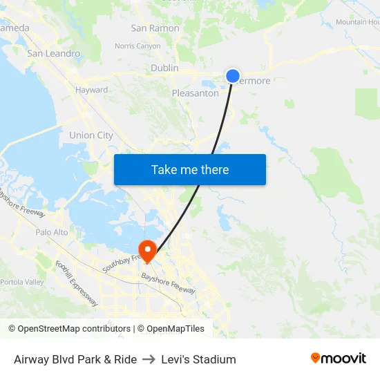 Airway Blvd Park & Ride to Levi's Stadium map