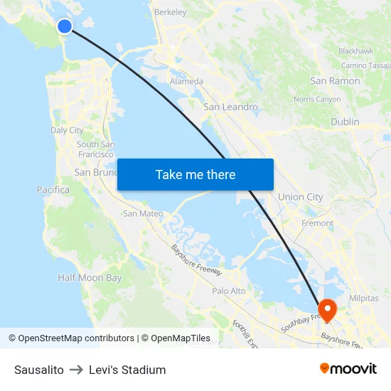 Sausalito to Levi's Stadium map