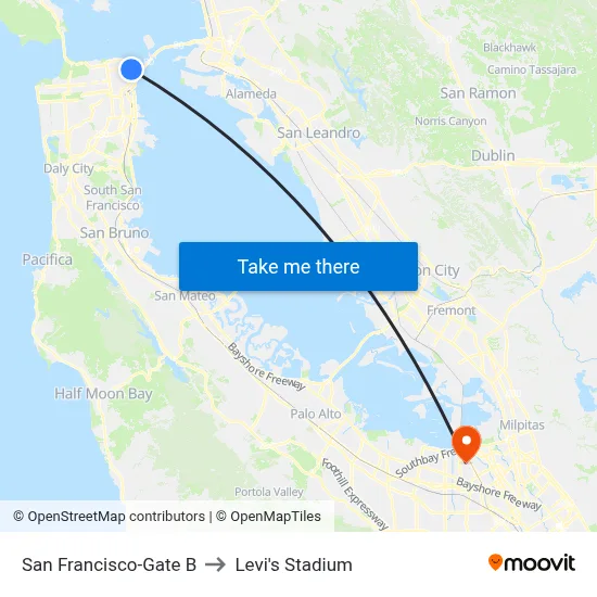 San Francisco-Gate B to Levi's Stadium map